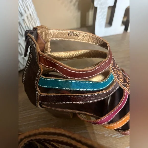 Spring Step Fresh Caged Strappy Heeled Leather Sandals - Picture 8 of 16